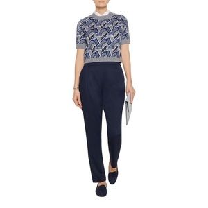 Derek Lam 10 Crosby Navy Blue High-Waisted Textured Crepe Pleated Pants NWOT